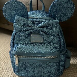 Disney Loungefly Hydrangea Blue Sequin Backpack Purse